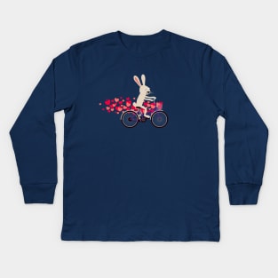 Bunny rabbit riding bike Kids Long Sleeve T-Shirt